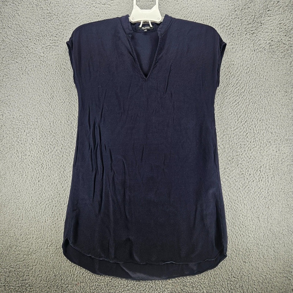 Madewell Women's XXS Mini Dress Navy Blue V Neck Simple Basic Minimal - XXS